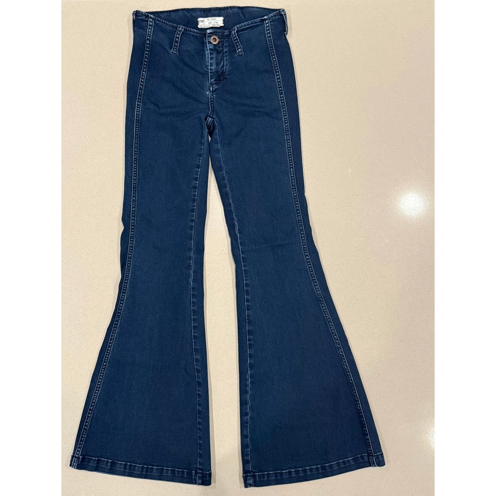 Free People Just Float On Flare Jeans Dark Wash Blue Bell Bottoms Size 26